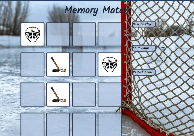 home screeen of memory match site